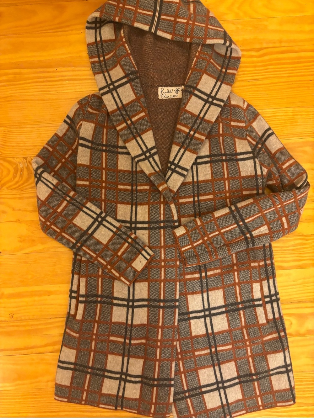 Field & Flower Wool Plaid Hooded Coatigan in Gray and Rust - Picture 5 of 8